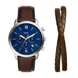 Coffret montre Neutra chronographe, en cuir, marron, et bracelet