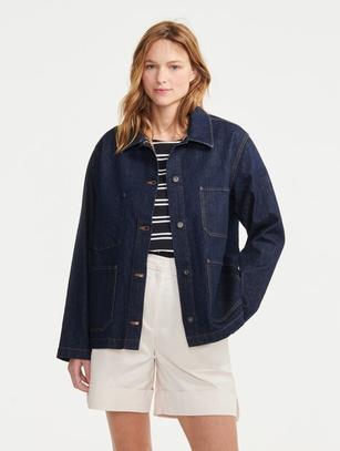 Veste de travail mi-longue en denim offre à 170€ sur Aigle