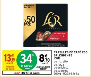 L'or - Capsules De Café Splendente offre à 8,7€ sur Intermarché Contact