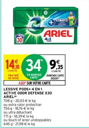 Ariel - Lessive Pods + 4 En 1 Active Odor Defense X30 offre à 9,35€ sur Intermarché Contact