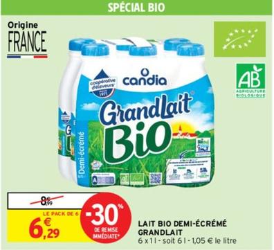 Candia - Lait Bio Demi-écrémé Grandlai offre à 6,29€ sur Intermarché Contact