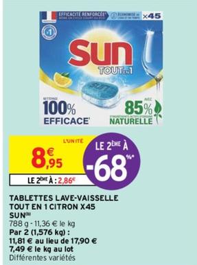 Sun - Tablettes Lave-Vaisselle Tout En 1 Citron X45 offre à 8,95€ sur Intermarché Contact