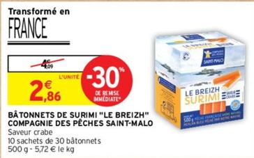 Saint Malo - Bâtonnets De Surimi "Le Breizh" Compagnie Des Pêches offre à 2,86€ sur Intermarché Contact