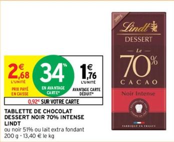Lindt - Tablette De Chocolat Dessert Noir 70% Intense 