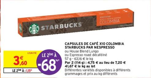 Starbucks - Capsules De Café X10 Colombia Par Nespresso offre à 3,6€ sur Intermarché Contact