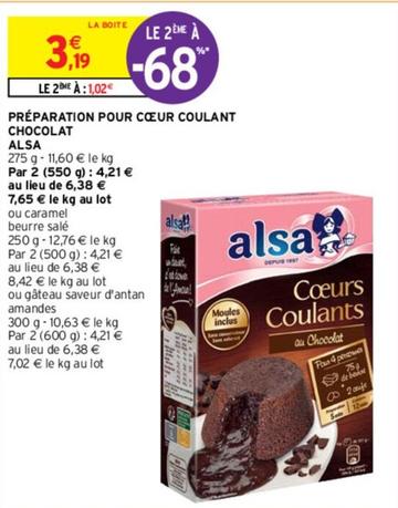 Alsa - Préparation Pour Cœur Coulant Chocolat offre à 3,19€ sur Intermarché Express