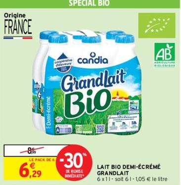 Candia - Lait Bio Demi-écrémé Grandlait offre à 6,29€ sur Intermarché Express