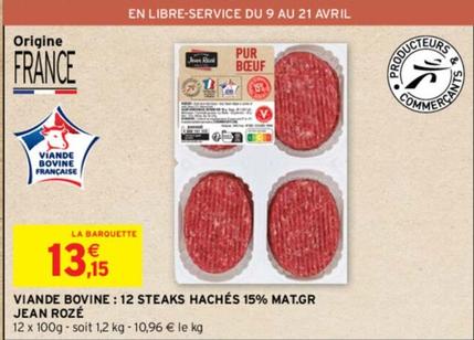 Jean Roze - Viande Bovine : 12 Steaks Haches 15% Mat.Gr 