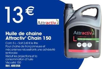Huile pour chaîne de tronçonneuse offre à 13€ sur Brico Pro