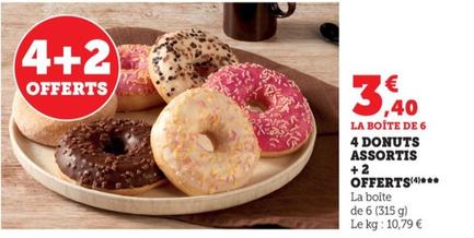 4 Donuts Assortis + 2 Offerts  offre à 3,4€ sur Hyper U