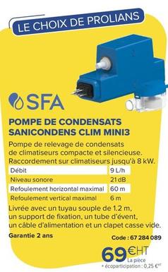 Pompe De Condensats Sanicondens Clim Mini3 offre à 69€ sur Prolians