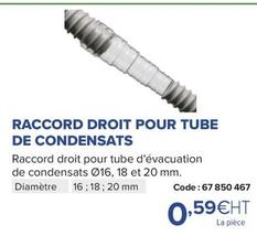 Raccord Droit Pour Tube De Condensats offre à 0,59€ sur Prolians