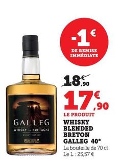 Galleg - Whisky Blended Breton 40° offre à 17,9€ sur Super U