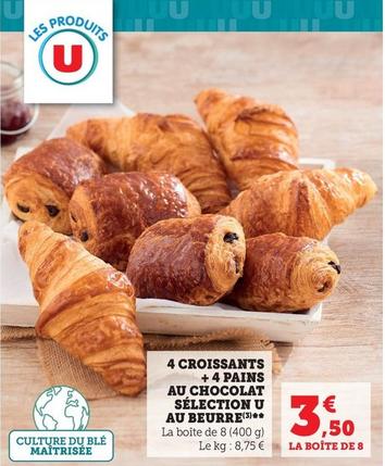 U - 4 Croissants + 4 Pains Au Chocolat Sélection Au Beurre