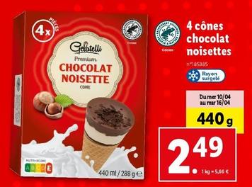 Gelatelli - 4 Cônes Chocolat Noisettes