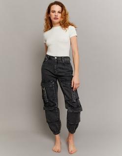 jean cargo jogger taille haute noir