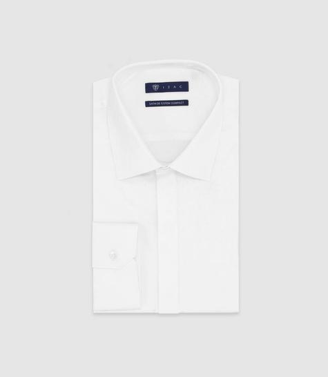chemise slim en satin de coton blanc