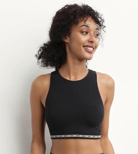 crop top en modal polyamide côtelée sans couture noir dim icons seamless