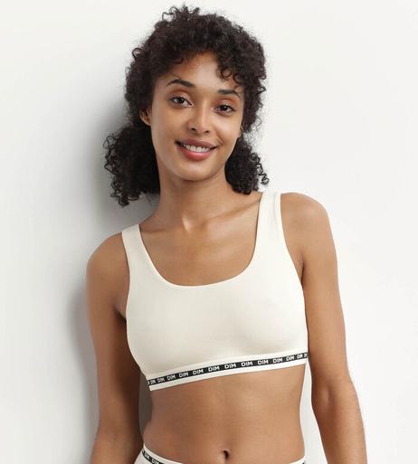 brassière crop top beige sans armature en modal polyamide dim icons seamless