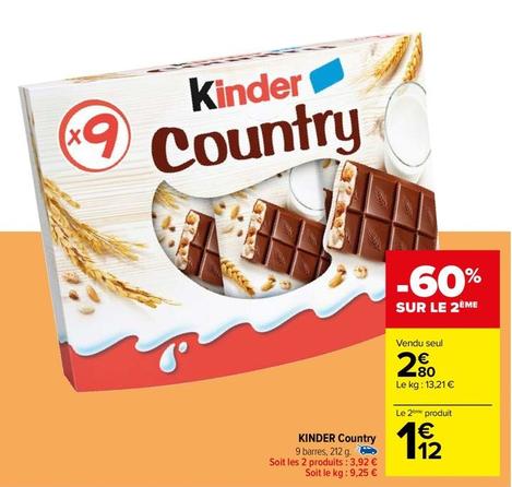 Kinder - Country offre à 2,8€ sur Carrefour