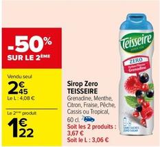 Teisseire - Sirop Zero offre à 2,45€ sur Carrefour