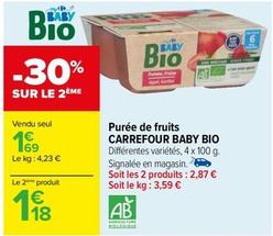 Carrefour - Baby Bio Purée De Fruits offre à 1,69€ sur Carrefour