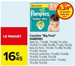 Pampers - Couches "big Pack" offre à 16,45€ sur Carrefour