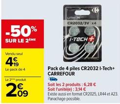 Carrefour - Pack De 4 Piles Cr2032 I Tech+ offre à 4,19€ sur Carrefour