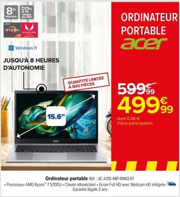 Acer - Ordinateur Portable offre à 499,99€ sur Carrefour