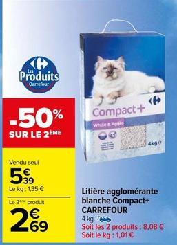 Carrefour - Litière Agglomérante Blanche Compact+ offre à 5,39€ sur Carrefour Market