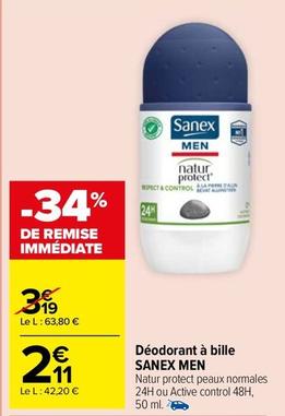 Sanex - Déodorant À Bille Men offre à 2,11€ sur Carrefour Market