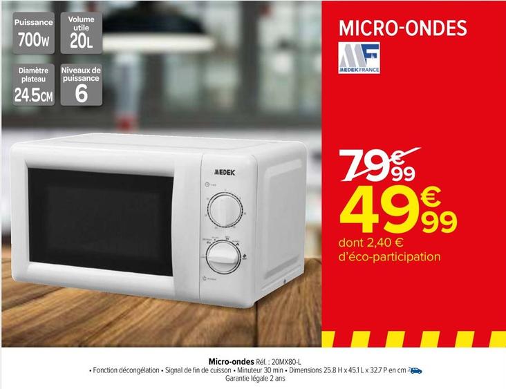 Medek France - Micro-Ondes 20MX80-l offre à 49,99€ sur Carrefour Market