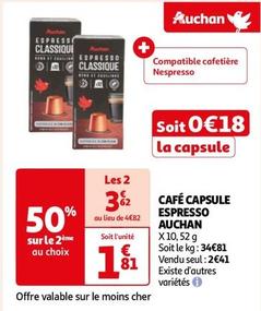 Auchan - Cafe Capsule Espresso offre à 1,81€ sur Auchan Hypermarché