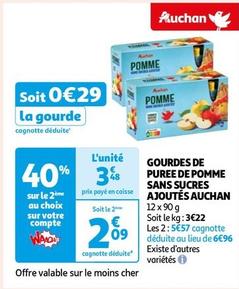 Auchan - Gourdes De Puree De Pomme Sans Sucres Ajoutes  offre à 3,48€ sur Auchan Hypermarché
