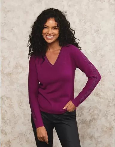 Pull maille strass violet offre à 69,95€ sur Christine Laure