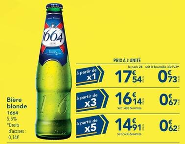 1664 - Bière Blonde offre à 0,62€ sur Metro
