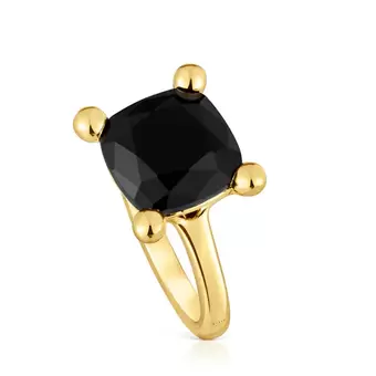 Bague en argent plaqué or 18 ct et onyx moyenne Color Black offre à 119€ sur TOUS