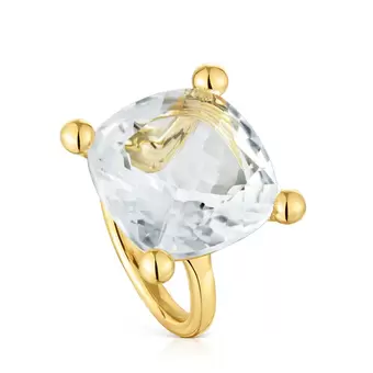 Bague en argent plaqué or 18 ct et quartz cristal de roche grande Color White offre à 229€ sur TOUS