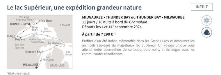 Milwaukee , Thunder Bay Ou Thunder Bay Milwaukee offre à 7290€ sur Ponant