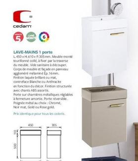 Cedam Lave-mains 1 Porte offre sur Espace Aubade