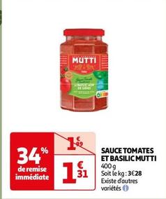 Mutti - Sauce Tomates Et Basilic  offre à 1,31€ sur Auchan Hypermarché