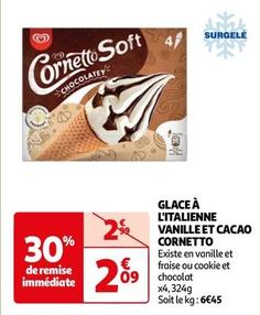 Algida - Glace À L'Italienne Vanille Et Cacao Cornetto offre à 2,09€ sur Auchan Hypermarché