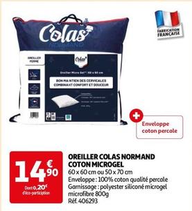 Colas - Oreiller Colas Normand Coton Microgel offre à 14,9€ sur Auchan Hypermarché