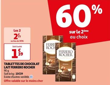 Ferrero Rocher - Tablettes De Chocolat Lait  offre à 1,39€ sur Auchan Hypermarché