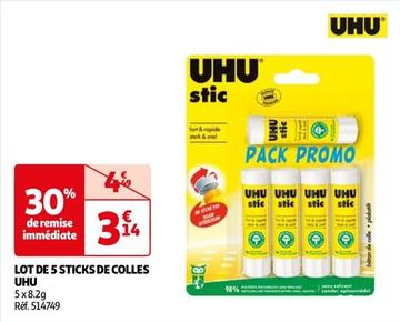 Uhu - Lot De 5 Sticks De Colles offre à 3,14€ sur Auchan Hypermarché