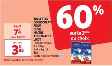 Lindt - Tablettes De Chocolat Fleur De Sel Maitre Chocolatier offre à 3,85€ sur Auchan Supermarché