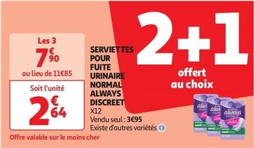 Always - Serviettes Pour Fuite Urinaire Normal Discreet offre à 3,95€ sur Auchan Supermarché