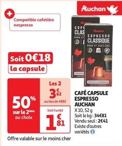 Auchan - Café Capsule Espresso  offre à 2,41€ sur Auchan Supermarché