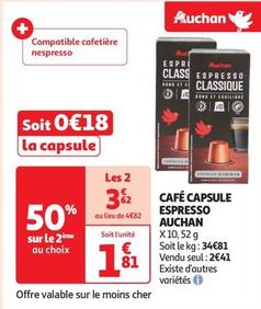 Auchan - Café Capsule Espresso offre à 1,81€ sur Auchan Supermarché