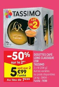 Tassimo - Dosettes Café Long Classique L'or offre à 7,99€ sur Leader Price